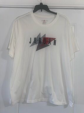 Jordan White Short-Sleeve Graphic Logo Tee with Black and Red Accents